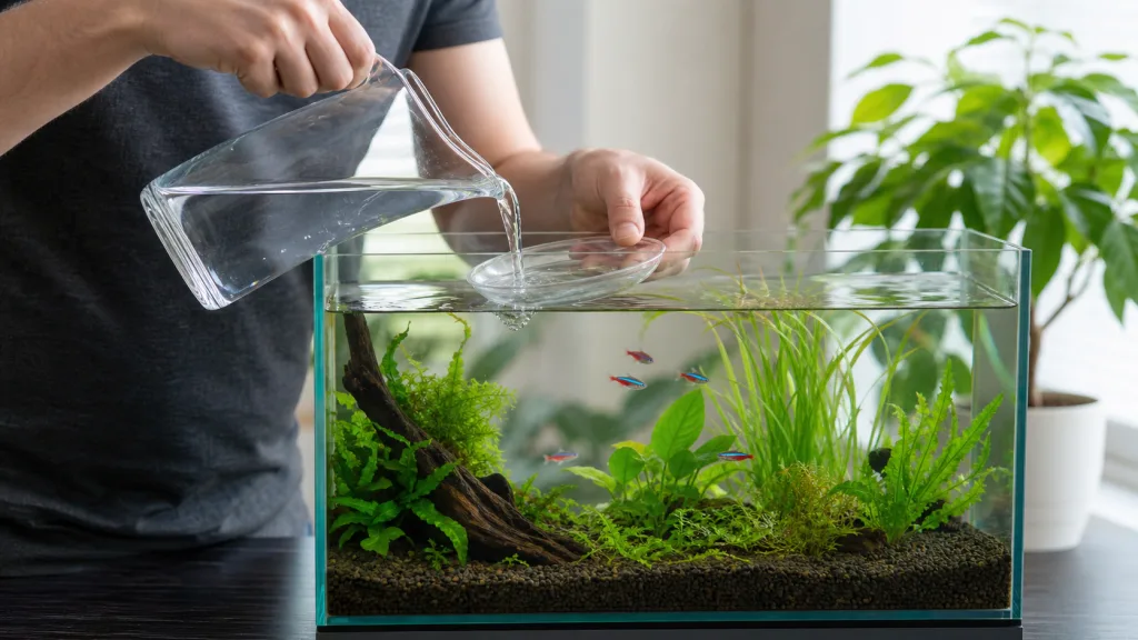 Chăm nước mới vào bể cá