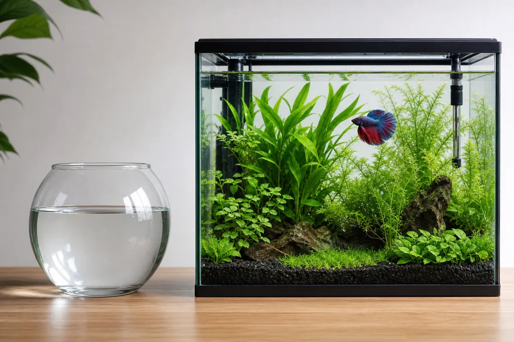 So sánh bể betta và bình nhỏ